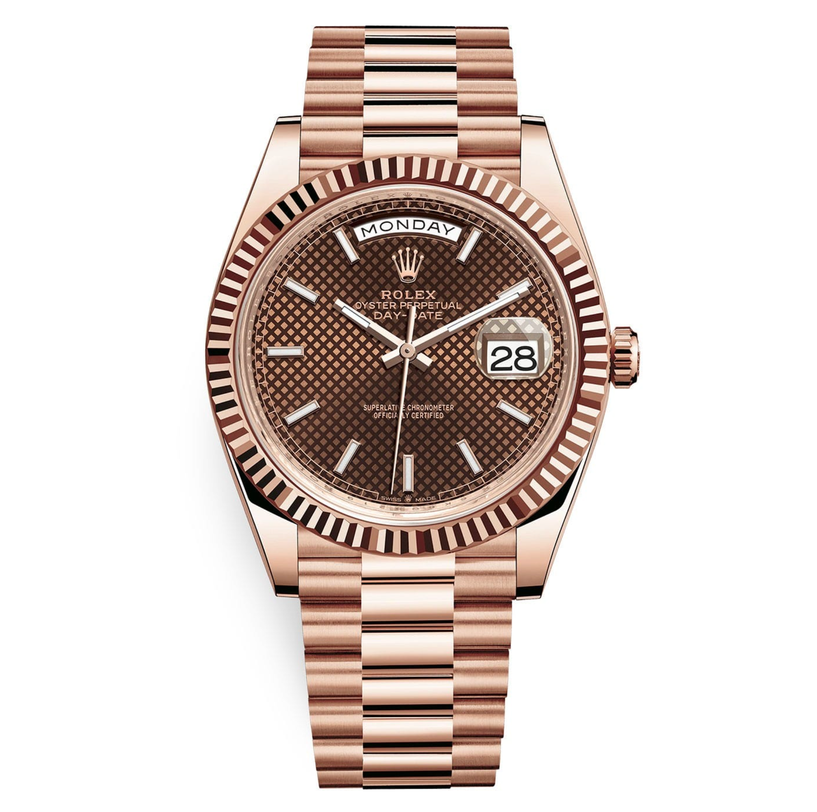 Pre-Owned-Rolex-Day-Date-40-Chocolate-Diagonal-Motif-Dial-Fluted-Bezel-18K-Everose-Gold-President-228235-JD-Watches-NY.png Rolex Day-Date 40 Chocolate Diagonal Motif Dial & Fluted Bezel 18K Everose Gold President 228235 - 图片 1