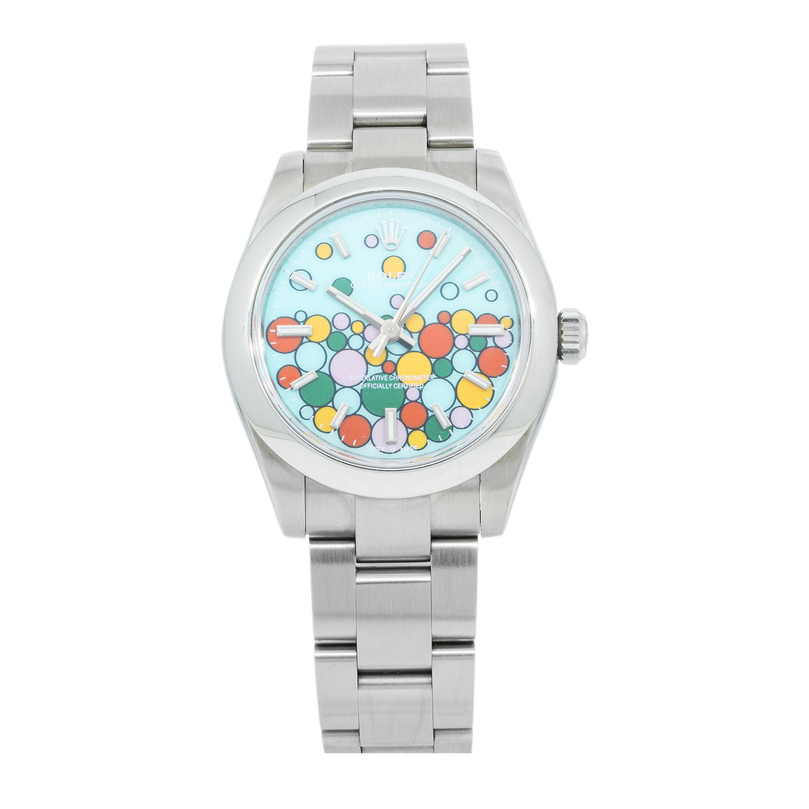 Pre-Owned-Rolex-Stainless-Steel-Oyster-177200-Perpetual-31mm-with-Custom-Celebration-Dial-with-Oyster-Bracelet-JD-Watches-NY.png Rolex Stainless Steel Oyster 177200 Perpetual 31mm with "Custom Celebration Dial" with Oyster Bracelet - 图片 1