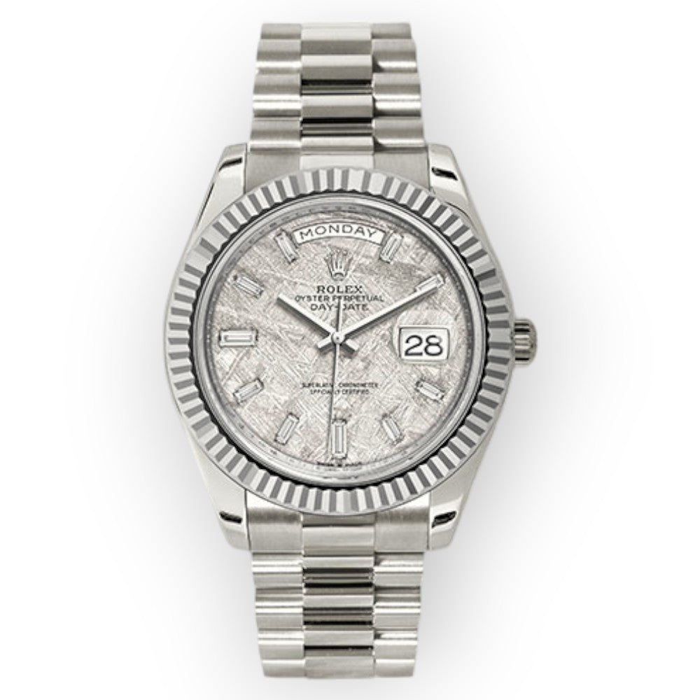 Pre-Owned-Rolex-White-Gold-Day-Date-40-Watch-Meteorite-Baguette-Diamond-Dial-President-Bracelet-JD-Watches-NY.jpg Rolex White Gold Day-Date 40 Watch Meteorite Baguette Diamond Dial - President Bracelet - 图片 1