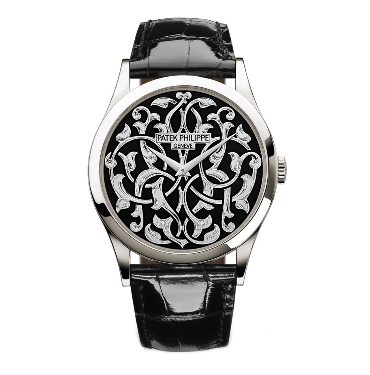 Untitled-2_69856ea9-a3bc-419f-82c5-d462281f7666.jpg 38mm Volutes And Arabesques Platinum Hand-Engraved Black Enamel Dial - 图片 1